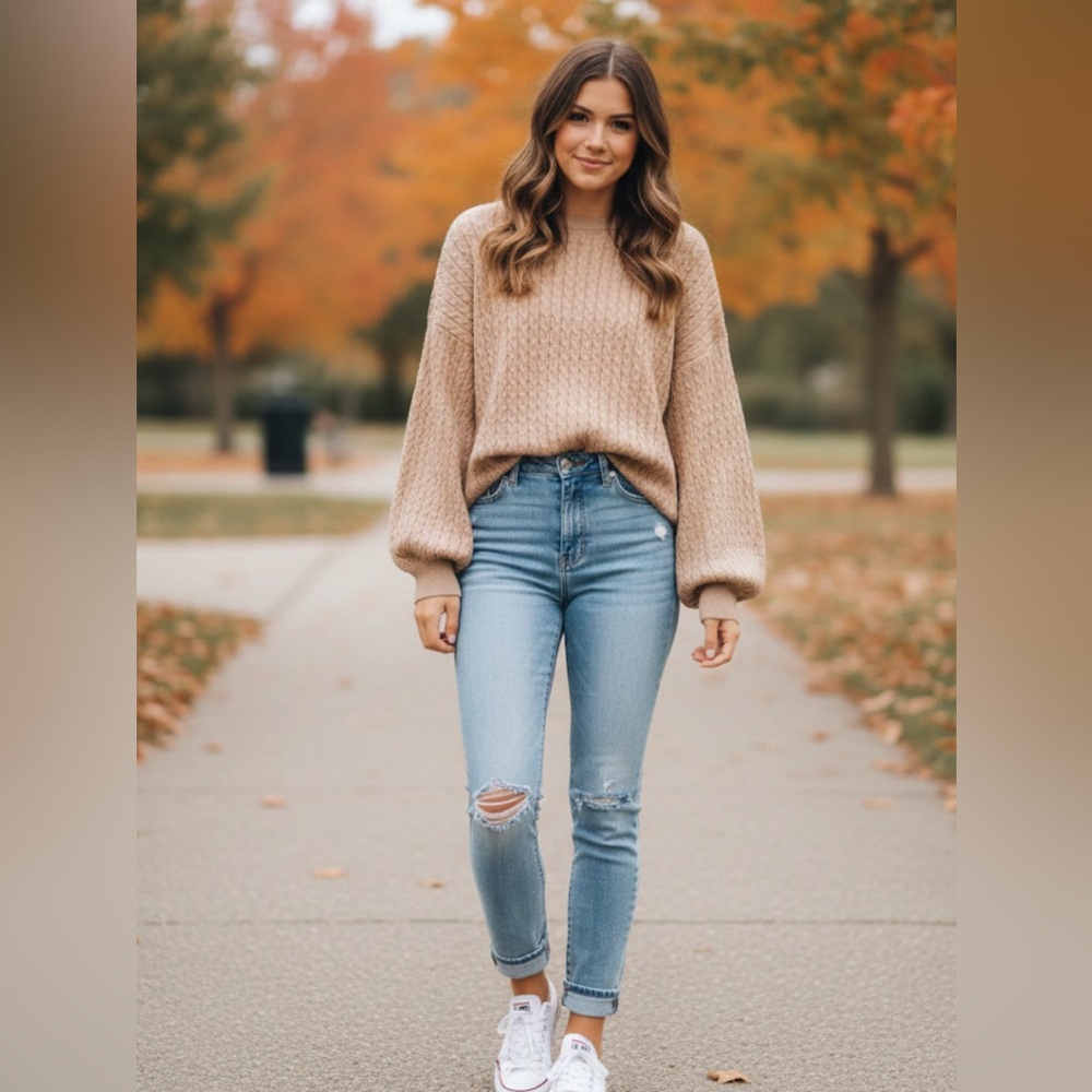 NWT- TRUTH Tan Cable Knit Cropped Sweater | Size: M | Color: Tan